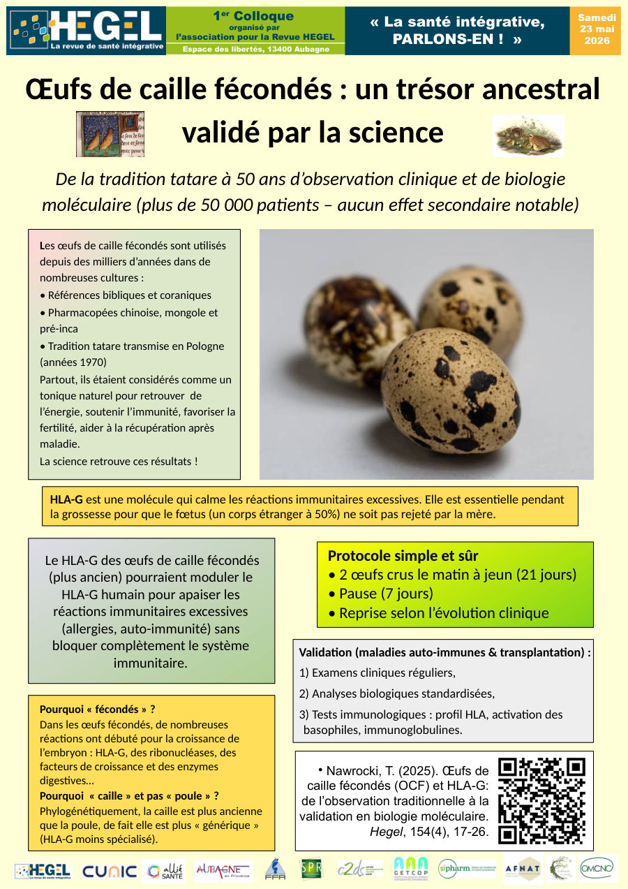 Poster : Oeufs de caille fécondés, un trésor ancestral validé par la science